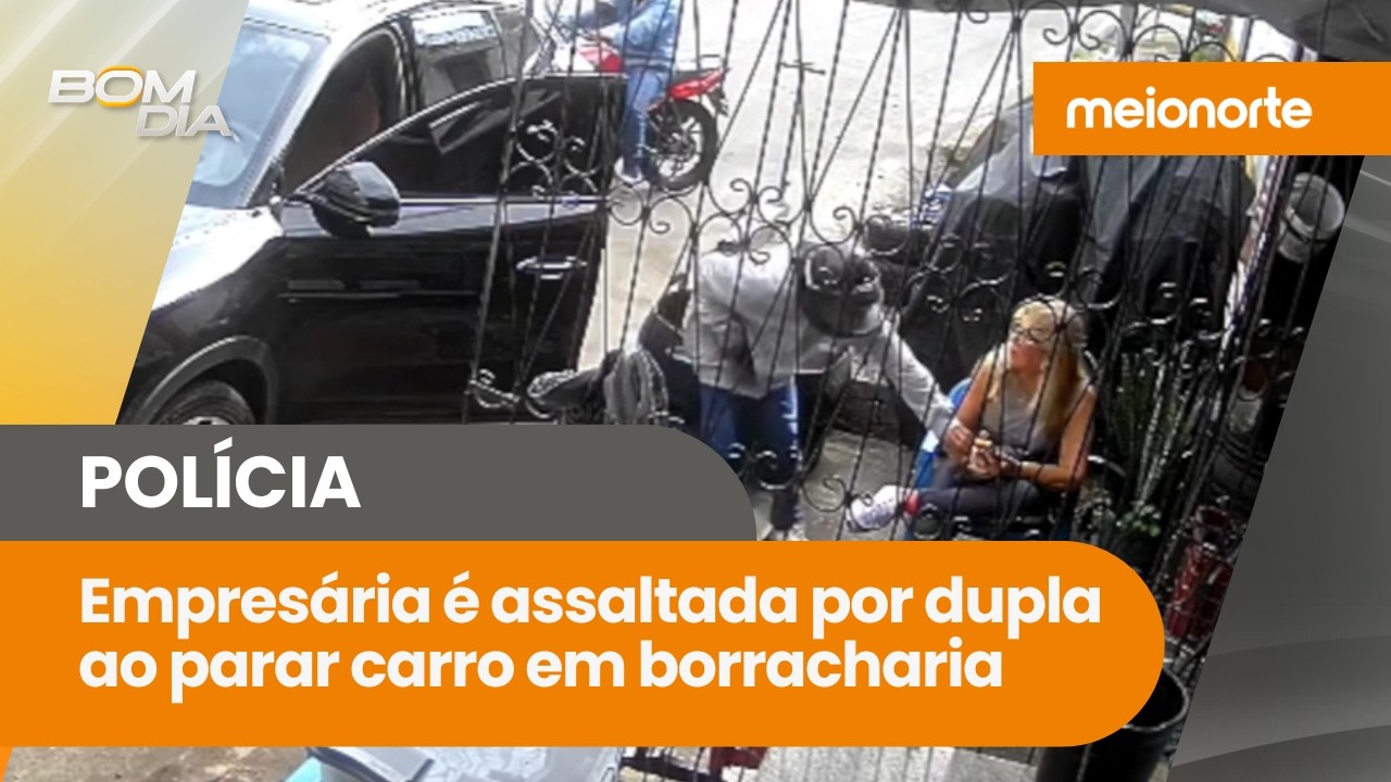 Empresária é assaltada por dupla em motocicleta ao parar carro em borracharia; veja! | Bom Dia
