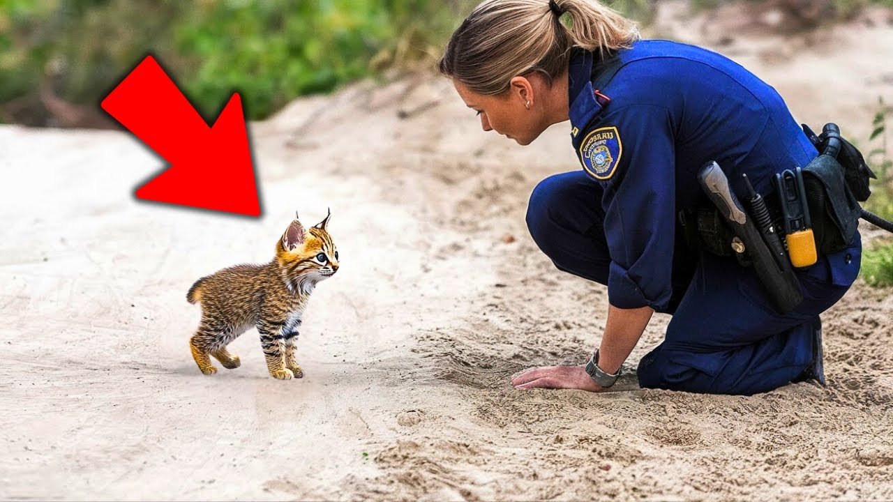 Kleiner Luchs folgt Polizistin um Hilfe – Als sie den Grund erkennt, bricht sie in Tränen aus!