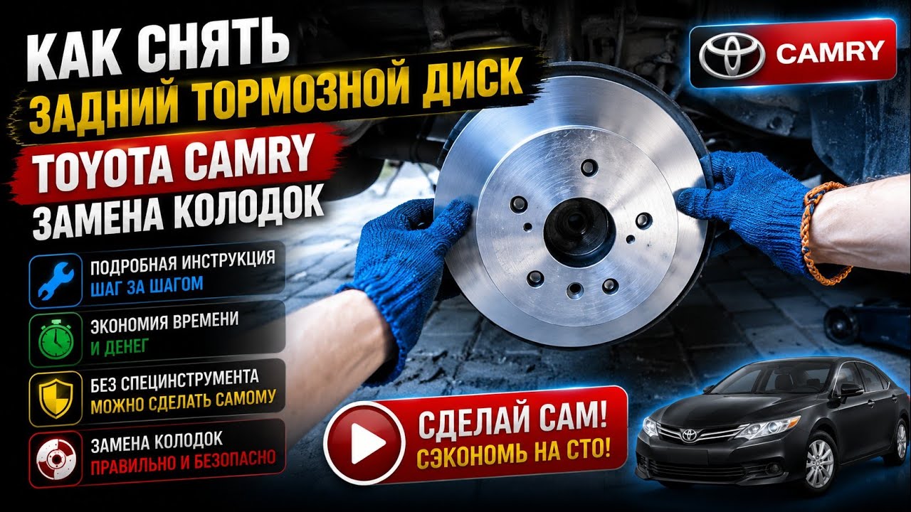 Как снять задний тормозной диск Toyota Camry Замена колодок ручника