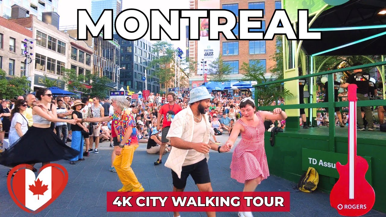 [4K] 🇨🇦 Jazz Festival Downtown Montreal 2025 | City Walking Tour & Live Street Music