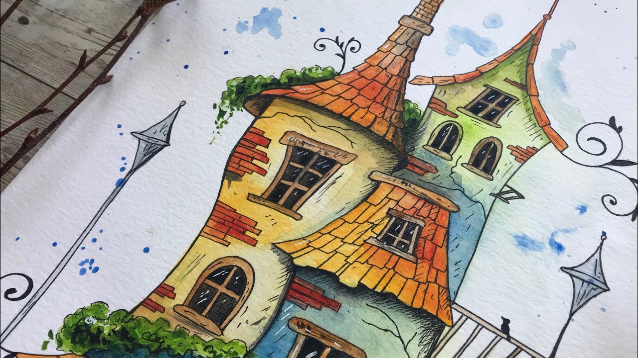 Colorful Whimsical House. Paint with me.