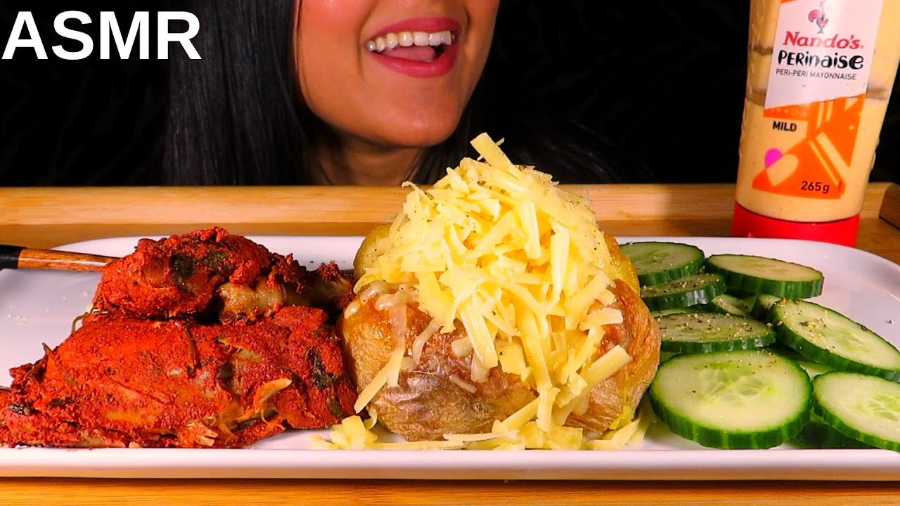 ASMR LOADED CHEESY JACKET POTATO WITH TANDOORI CHICKEN MUKBANG *NO TALKING* EATING SOUNDS