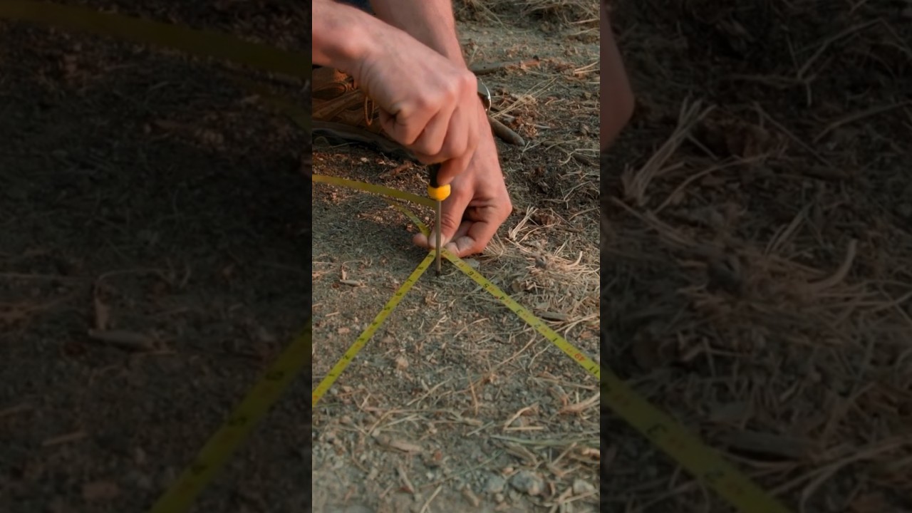 Squaring up corners on a pole barn with 2 tape measures. #diy #polebarn #postframe #construction