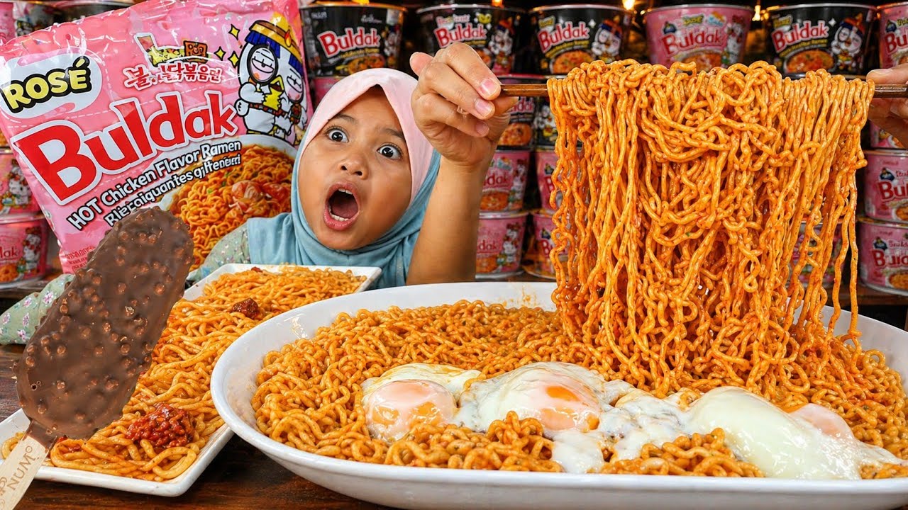 GOKIL!! MUKBANG NEW SAMYANG ROSE [HALAL] 3X HALF BOILED EGGS + MAGNUM BELGIAN CHOC LUXE