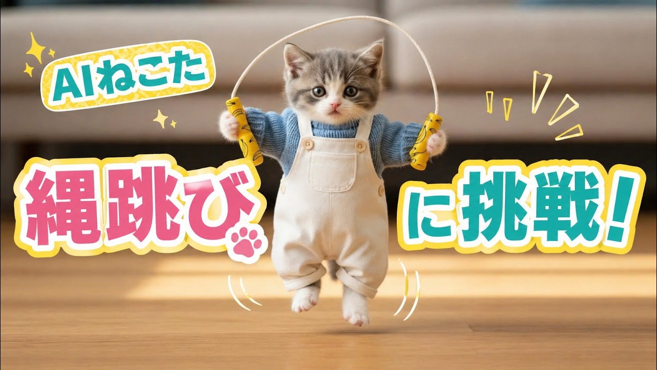 「AIねこた」冬の食べすぎを縄跳びで解消する　AI Nekota Jumps Rope to Burn Off Winter Treats