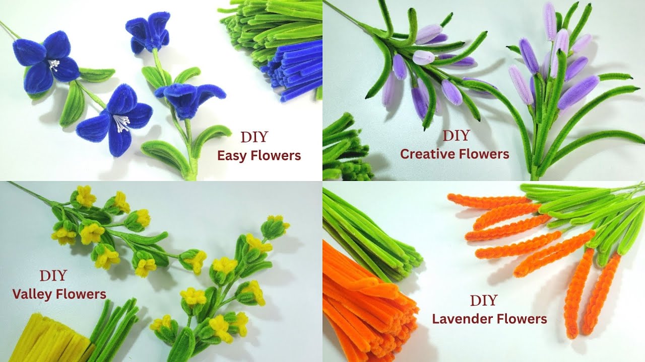 DIY Handmade 4 Flowers Idea Easy to Make with Pipe Cleaner. Tutorial Tips.
