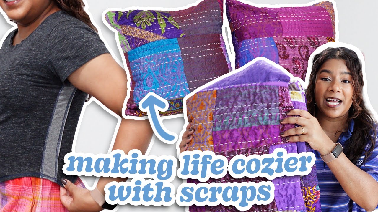 Cozy Fall Upcycling 🍁☕ making a shirt bigger, scraps turned pillowcase