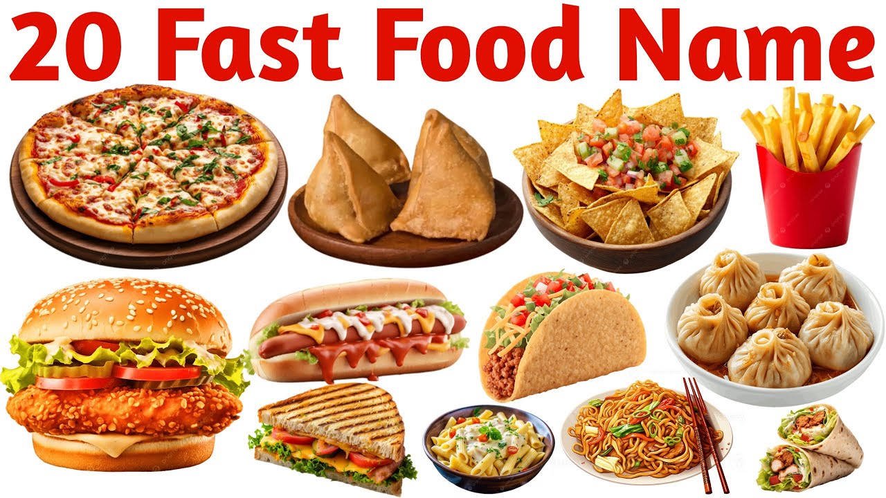 20 Fast Food Names in English for Kids Learning | Popular Junk Food Names List | English Vocabulary