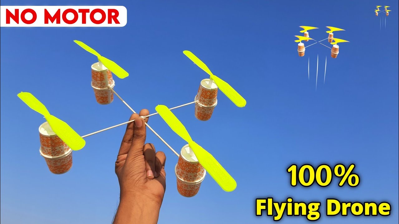 How to make Drone , 100% flying Drone without motor , Rubberband propeller flying toy , Easy project