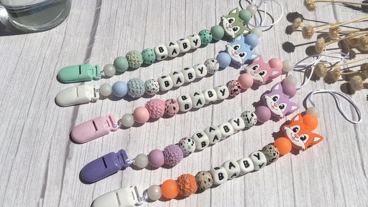 Upalupa Personalized Pacifier Clip with Silicone Chewable Beads