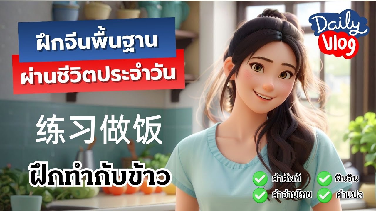 ฝึกจีนพื้นฐานผ่านชีวิตประจำวัน | Mini VLOG ฝึกทำกับข้าว | ครูหมีสอนจีนเป็นไว