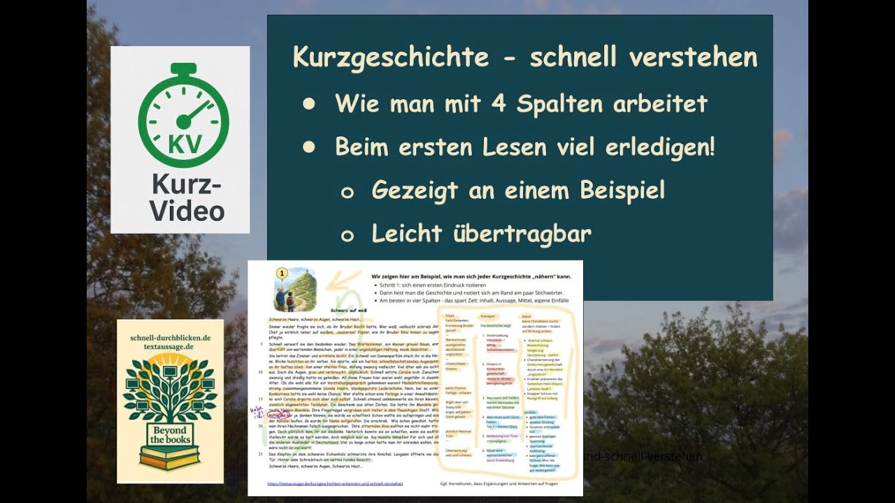 6-Min-Tipp: Kurzgeschichte schnell verstehen - und mit 4 Spalten schon viel sammeln für den Erfolg