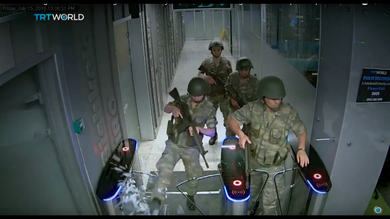 CCTV footage of TRT World being taken off air by armed soldiers during the failed coup attempt