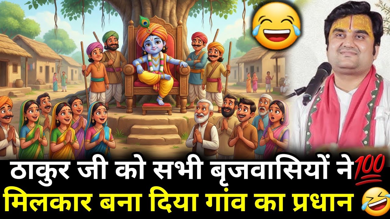 ठाकुर जी को सभी बृजवासियों ने मिलकार बना दिया गांव का प्रधान 🤣|| #indreshji #katha #krishnakatha 