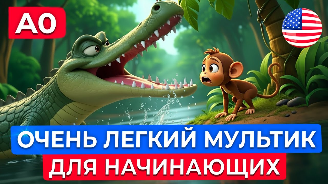 Английский на слух через мультфильм для самых начинающих | Крокодил обманул обезьяну?!