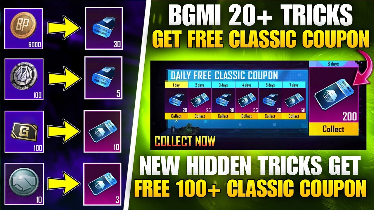 BGMI 20+ Tricks! 😍 Get Free 100 CLASSIC COUPON | How To Get Free Classic Crate Coupon In Bgmi