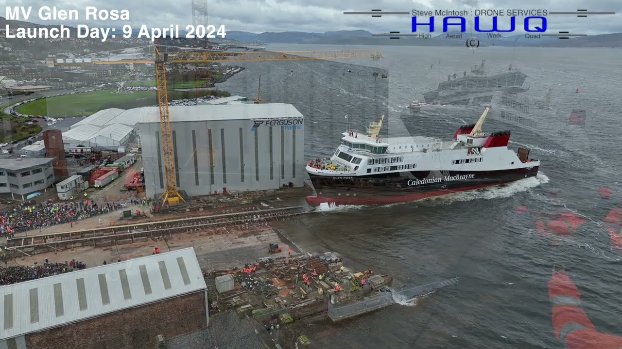 MV Glen Rosa Launch Day, Ferguson Marine (Port Glasgow) Ltd, SCOTLAND. Tue 9 April 2024