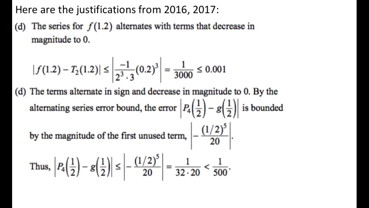 Review of Lagrange Error Bound and Alternating Series Error for the BC Calculus Exam