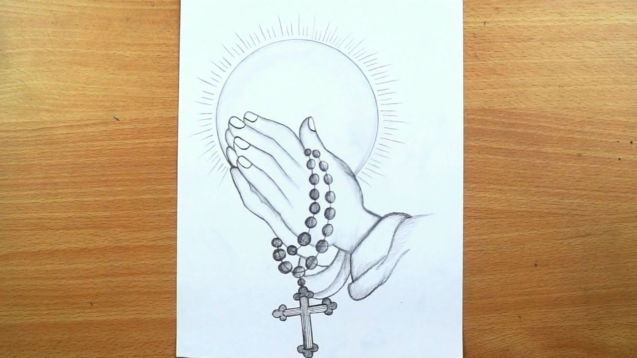 How To Draw Hands Praying With Rosary // Praying Hands Drawing