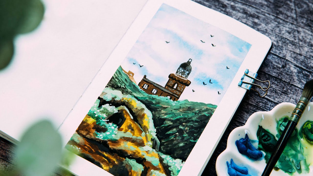 Gouache Landscape Painting Tutorial for Beginners ❤️