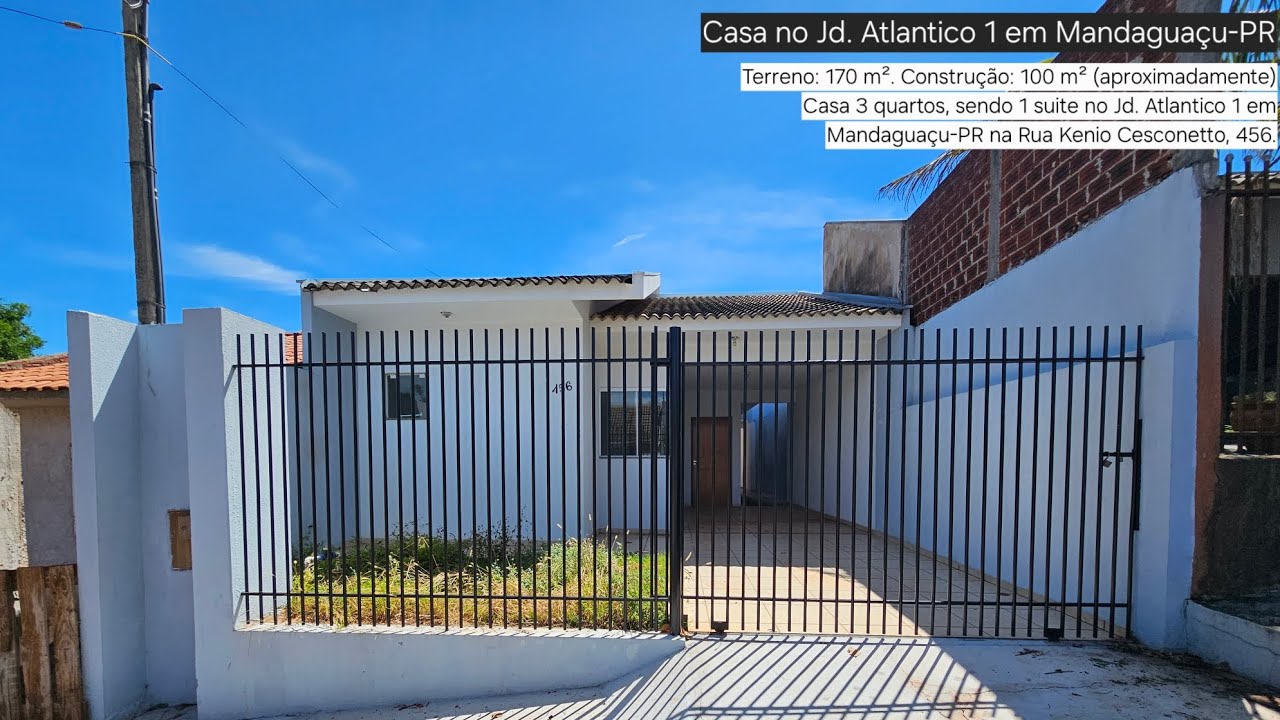 🏠Casa 3 quartos, sendo 1 suíte, corredor Lateral, no Jd. Atlantico 1, em Mandaguaçu