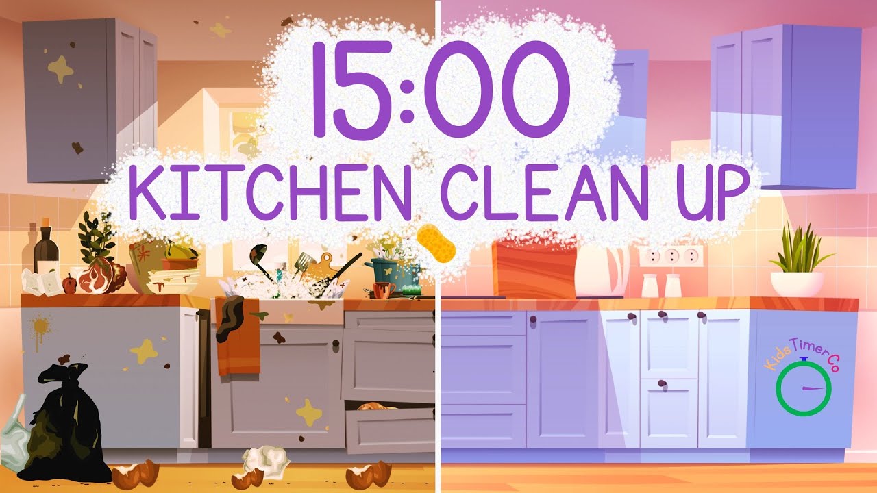 15 Minute Kitchen Clean Up Countdown! 🧼⏱️ Kids Visual Cleaning Timer