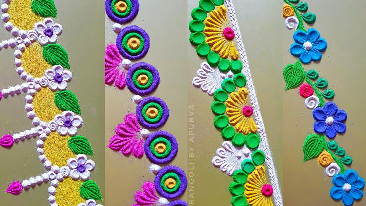 5 Border Rangoli Designs. Diwali Rangoli Designs. Navratri Rangoli Design. Rangoli Designs. Rangoli