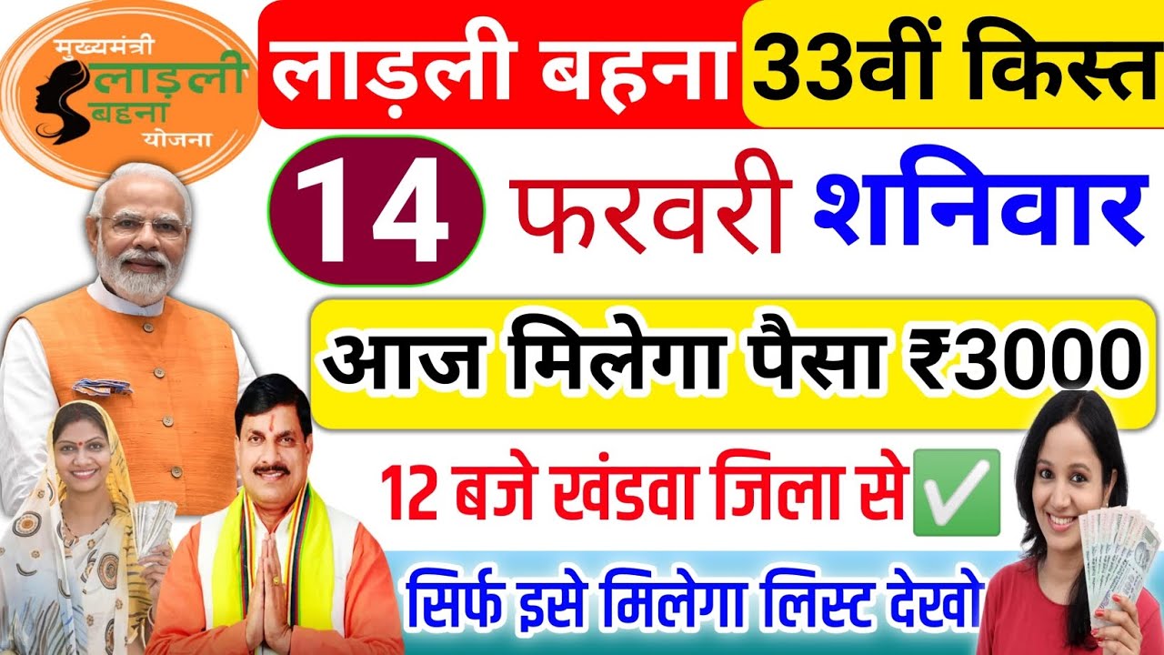 14 February | Today you will get money ₹1500+₹1500✅ | MP Ladli Behna Yojana new update | Ladli Be...