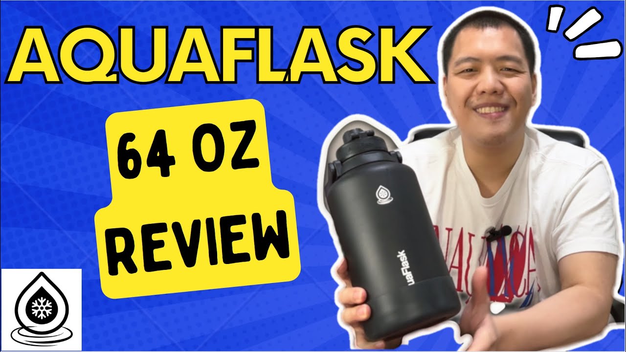 Бутылка для питьевой воды AquaFlask Black объемом 64 унции с широким горлом и вакуумной изоляцией...