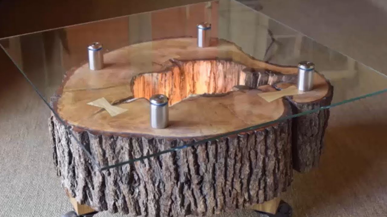Tree Stump Table with Glass Top - Woodworking Ideas DIY