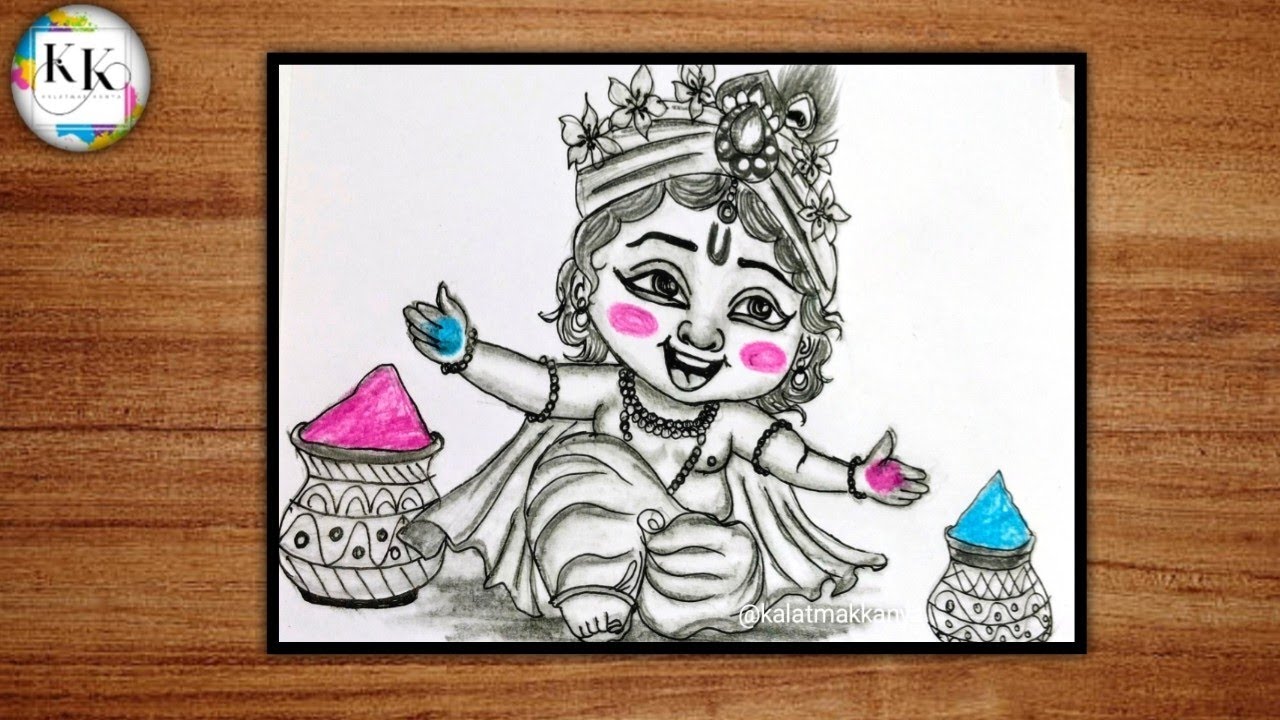Cute baby krishna drawing for holi| happy holi drawing easy for beginners| chitra