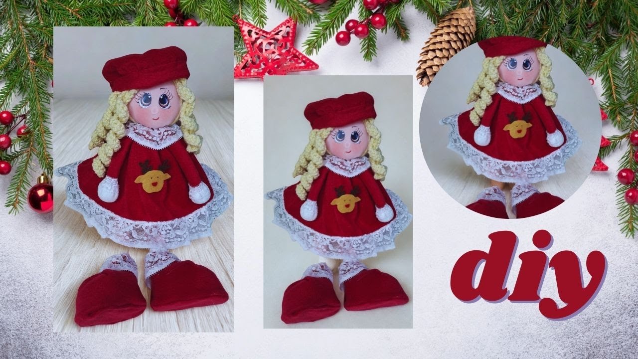 Hermosa MUÑEQUITA Navideña Vestido con RENO elaborada con material reciclado 🎄☃⛄