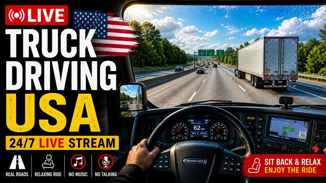 🔴 24/7 LIVE Truck Driving USA | East Coast Highway Relaxing Stream No Talking
