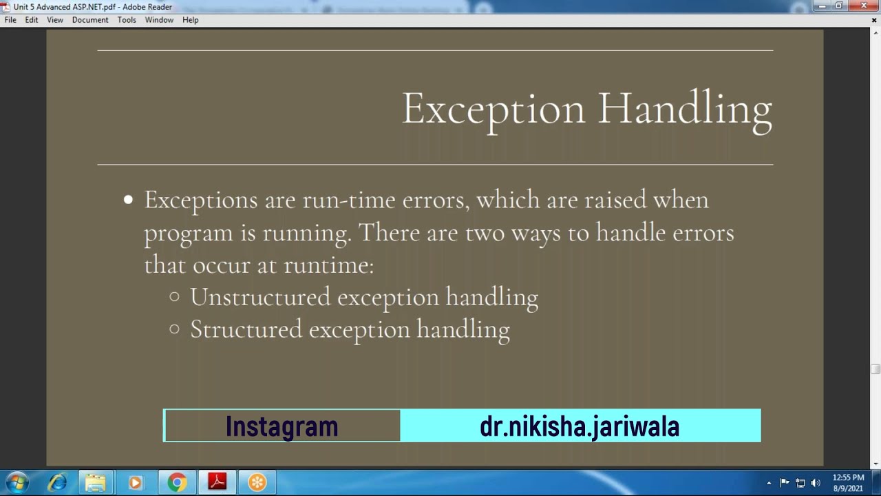 ASP.NET Lecture 36 (2) - Exception Handling | Unstructured | Structured | Theory | Example | Hindi