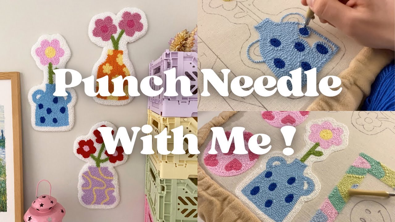 ASMR | Punch needle with me! Relaxing punch needle vlog for studying & work ♡ ツ