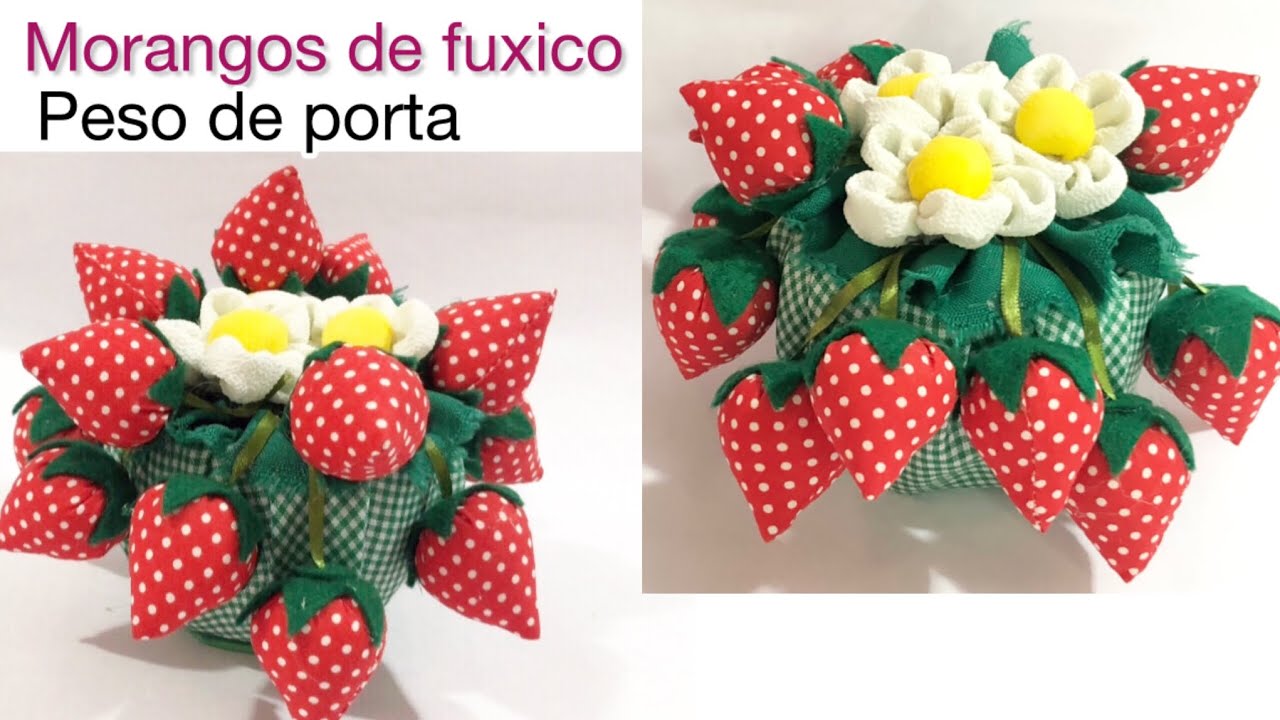 Como fazer morangos de fuxicos, peso de porta na garrafa pet!#pesodeporta#fuxicos#diy#viral#artesã