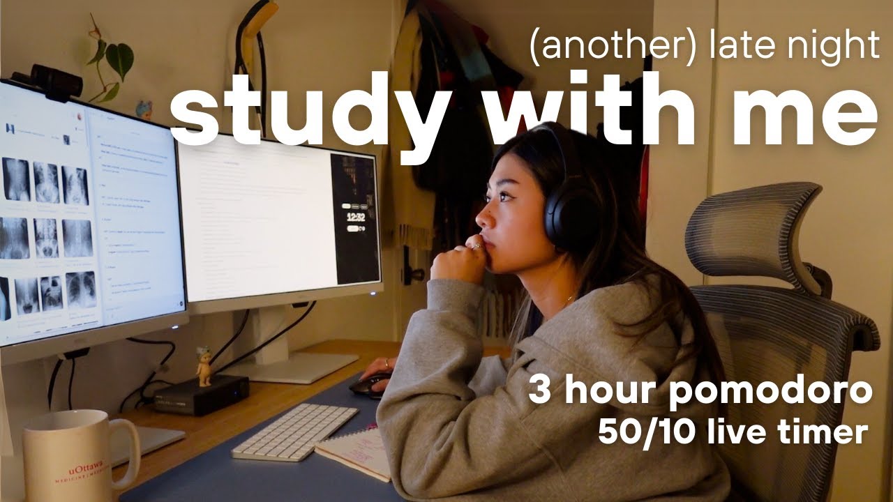 3 HOUR STUDY WITH ME | med school exam, late night studying 🌙  :) 50/10 pomodoro