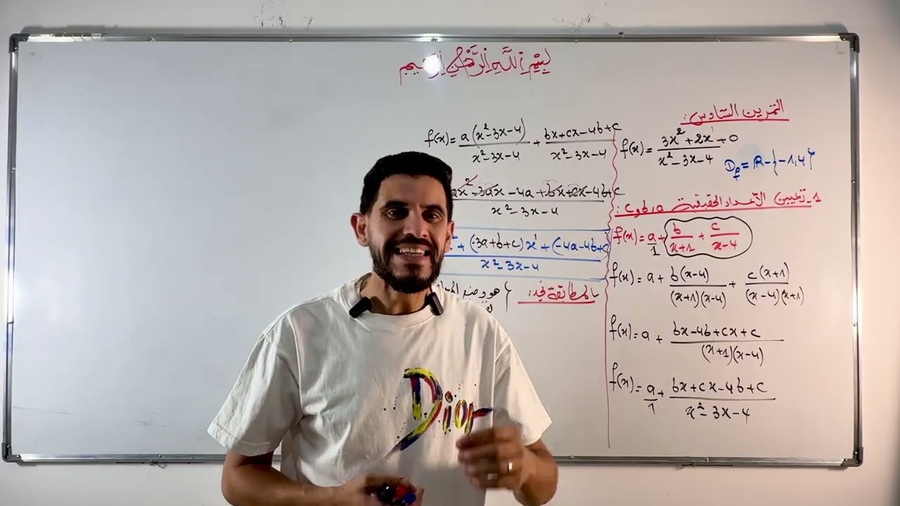 استعمال المطابقة لإيجاد الثوابت لتغيير شكل دالة ، تمرين في النهايات ، رسم المنحنى 