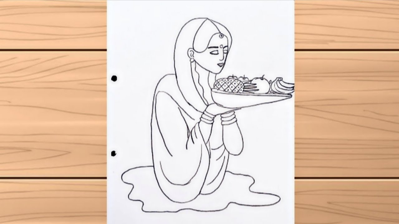 Chhath Puja Drawing| Chhat Drawing Easy| how to draw chath puja drawing| chitra 
