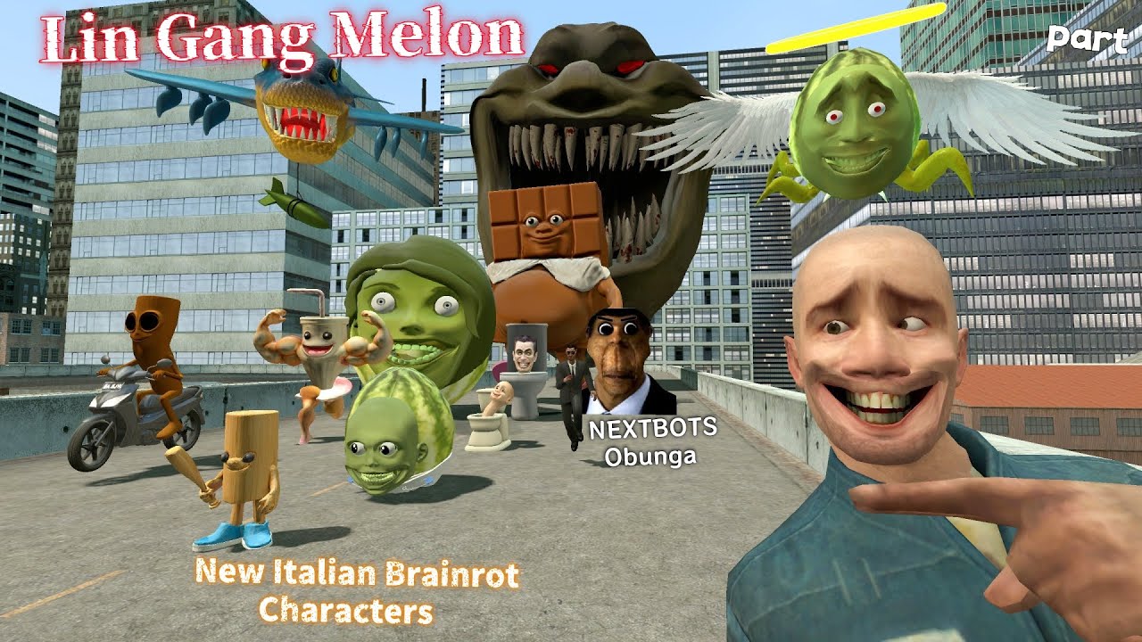 Итальянские персонажи Brainrot против Lin Gang Melon и коллекции NEXTBOTS Obunga (анимация Garry'...