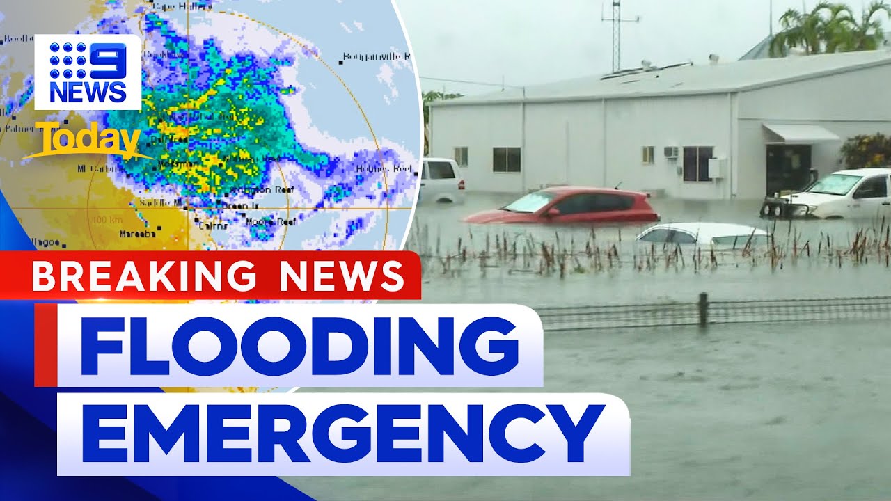Cairns floods update: Nine people trapped on hospital roof as flood creeps in | 9 News Australia