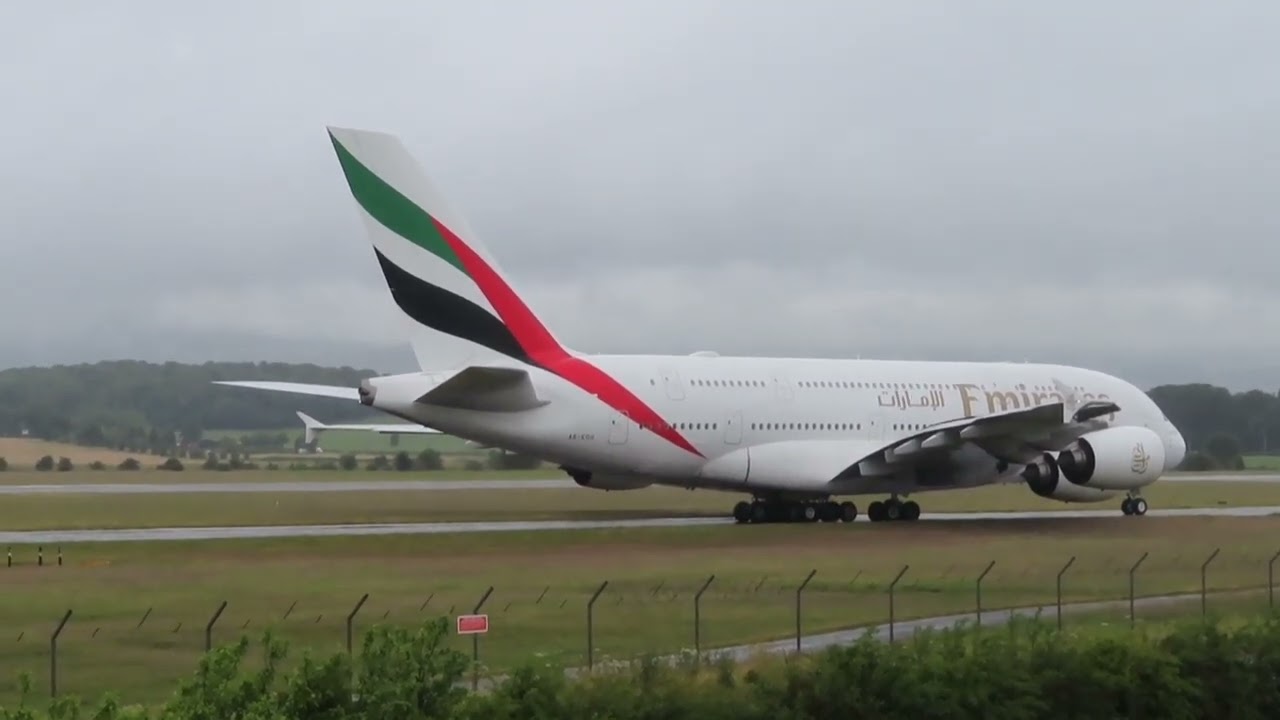 Emirates A380 Taxi and Takeoff at Glasgow Airport,  GLA
