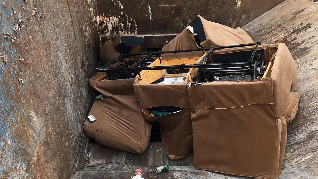 Crushing Couches & Mattresses at the Transfer Station | Compactor ASMR