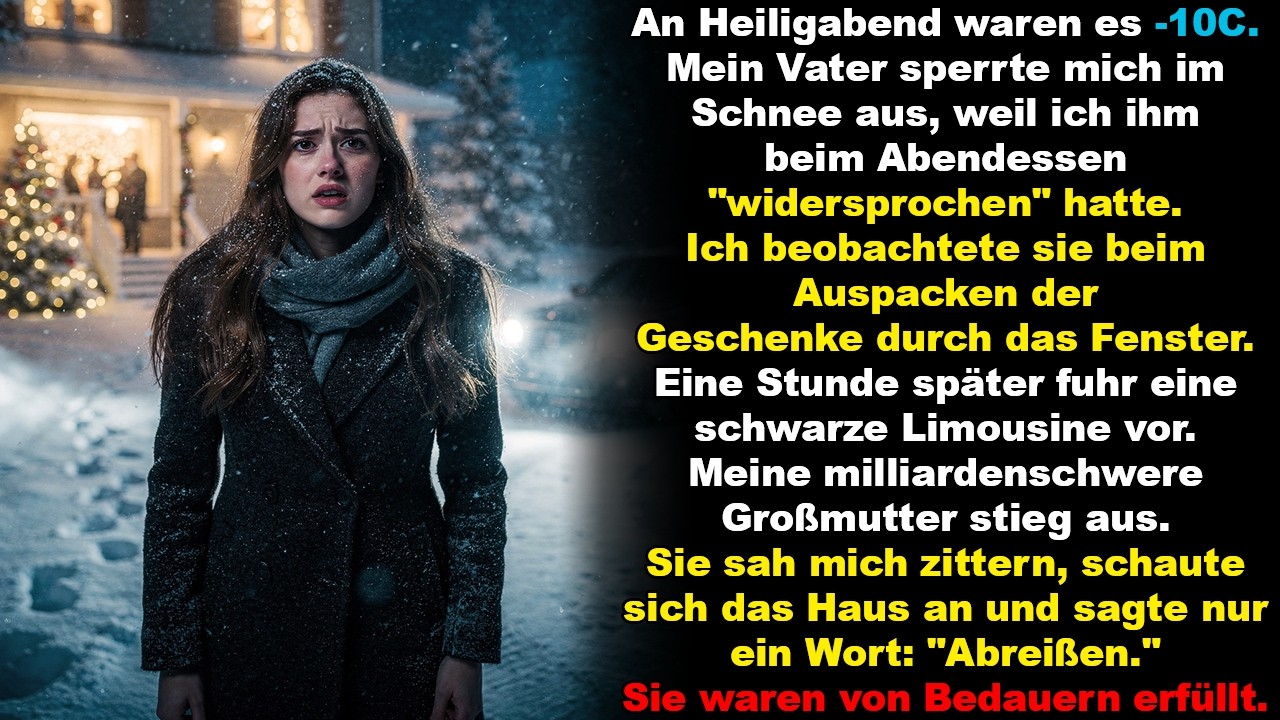 An Heiligabend waren es -10 °C. Mein Vater sperrte mich im Schnee aus, weil ich ihm beim Abendessen