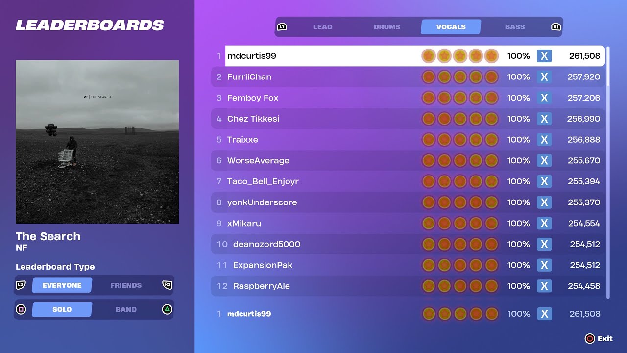 [Fortnite Festival S1] The Search Expert Vocals 100% FC World Record