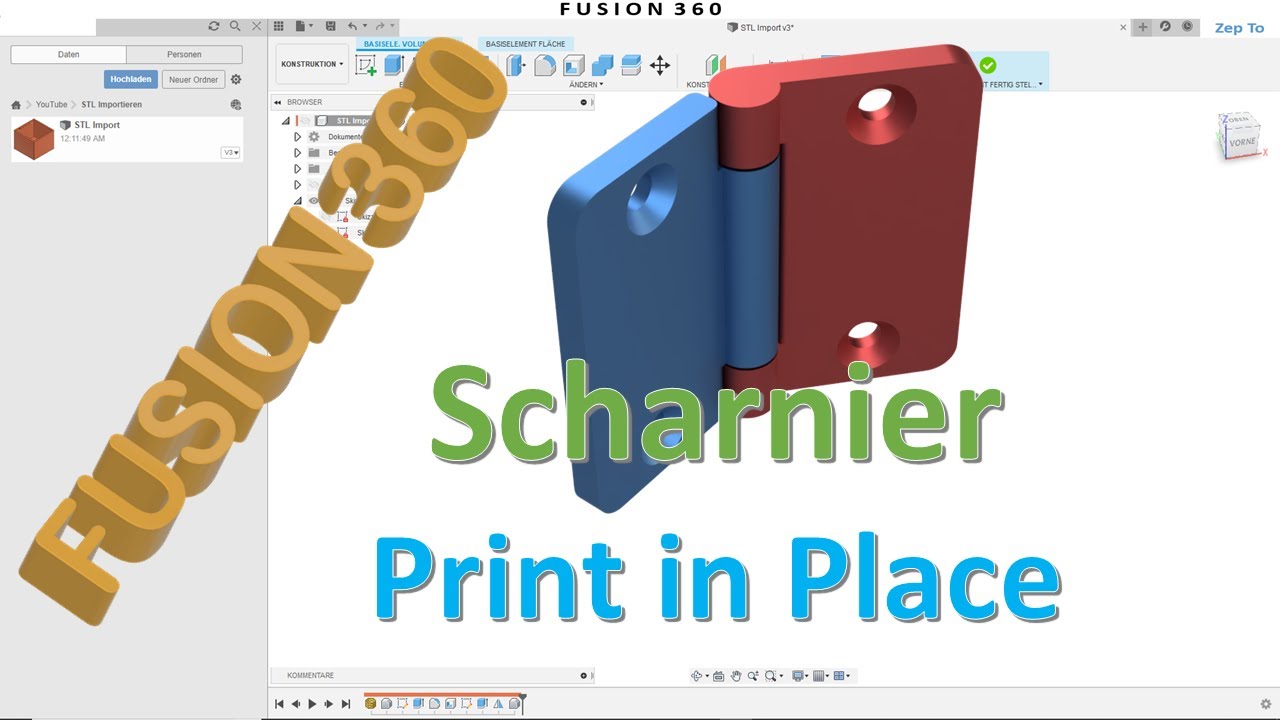 Fusion 360 Scharnier Print in Place PIP - Gelenke - Animation -  Bohrung - Komponenten - Zep To