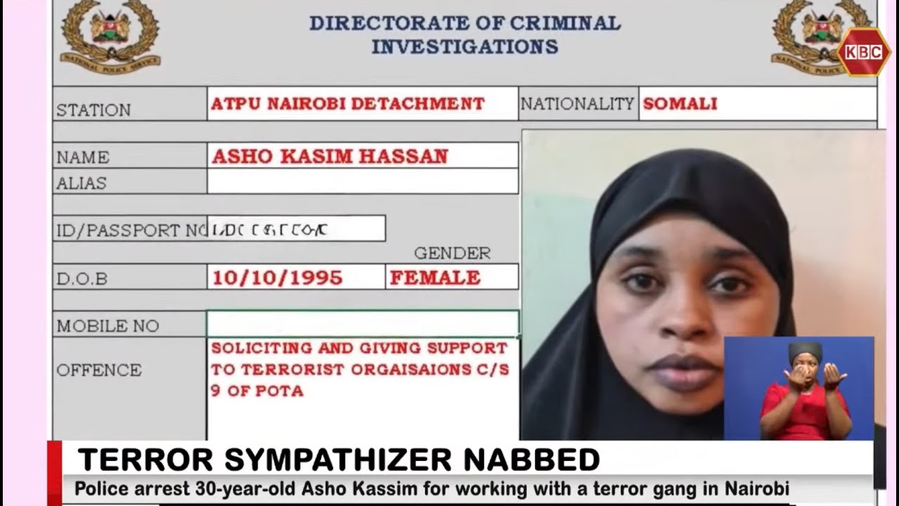 Police arrest 30-year-old Asho Kassim in Eastleigh for working with a terror gang