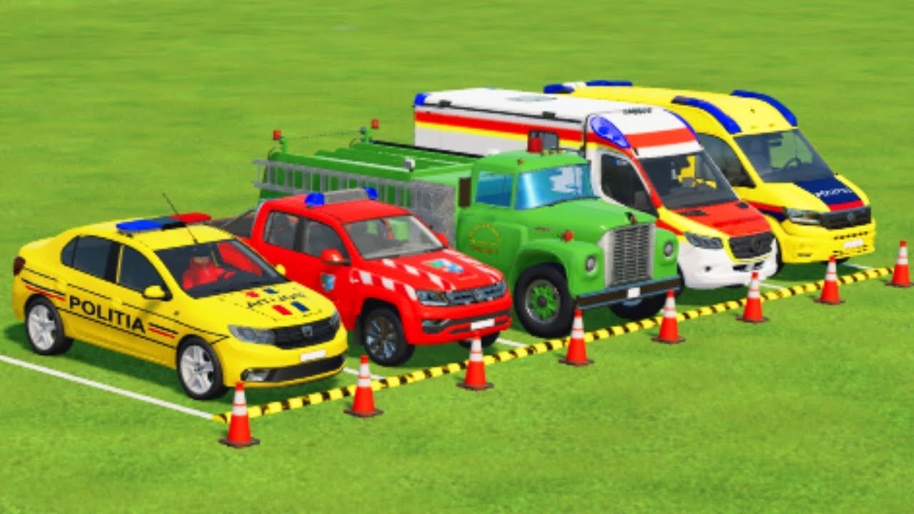 TRANSPORTING CARS, AMBULANCE, POLICE CARS, FIRE TRUCK, MONSTER TRUCK OF COLORS! WITH TRUCKS! - FS 22