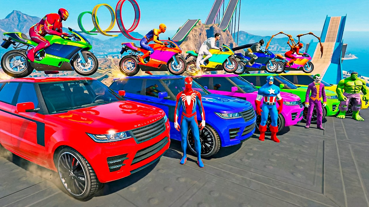 الرجل العنكبوت ضد هالك اصعب سيارات على الميغا رامب - Superheroes Mega Ramp Car Stunts Funny Moments