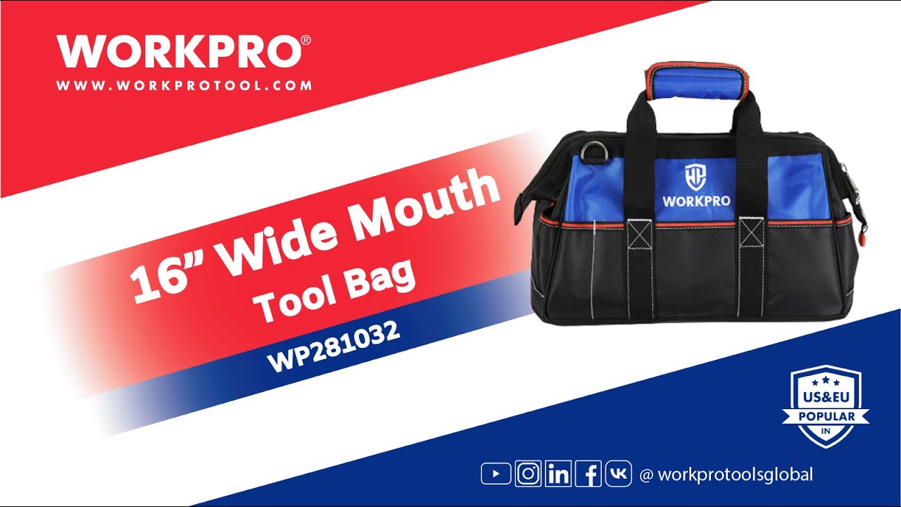 WORKPRO 16'' Wide Mouth Tool Bag | Wide Mouth Tool Bag | Tool Bag